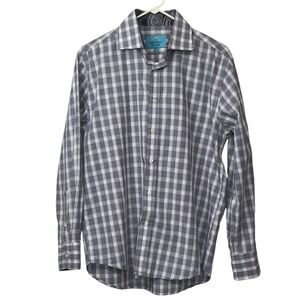 Christian Aujard Paris Men Medium Shirt Blue Button Down Plaid Long Sleeve‎